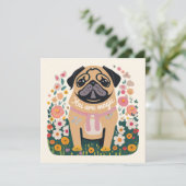 "Je bent magisch" Pug Boho Floral Wenskaart Feestdagenkaart (Staand voorkant)