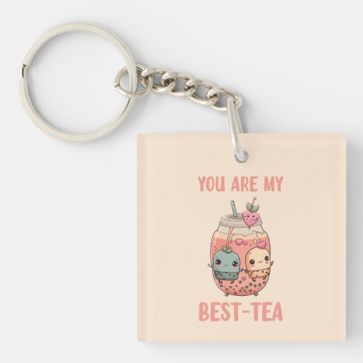 Je bent mijn beste thee kawaii boba-roze thee. sleutelhanger (voorkant)