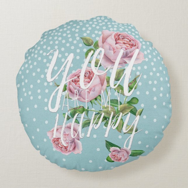 Je bent mijn blije Typografie & Illustratie Rond Kussen (Achterkant)