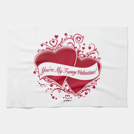 Je bent mijn grappige Valentijn! Rode harten Theedoek (Horizontaal)