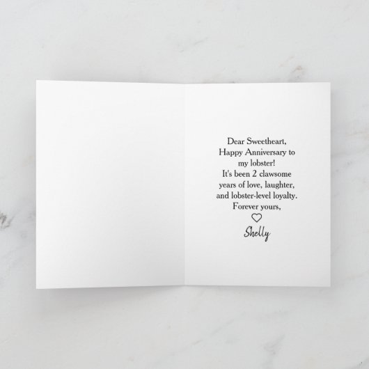 Je bent mijn kreeft Funny Love Kaart 2e Jubileum (Binnen)