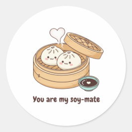 Je bent mijn Soy-mate Cute Dim Sum Valentijnsticke Ronde Sticker
