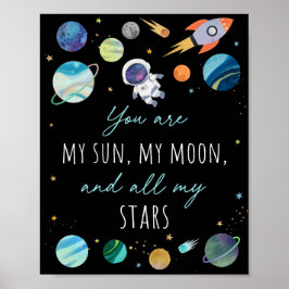 Je bent mijn Sun Moon Stars Space Blue en Gold Poster