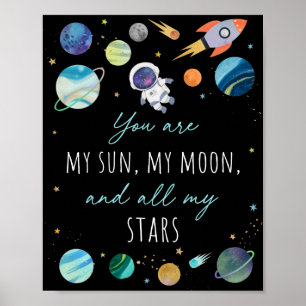 Je bent mijn Sun Moon Stars Space Blue en Gold Poster