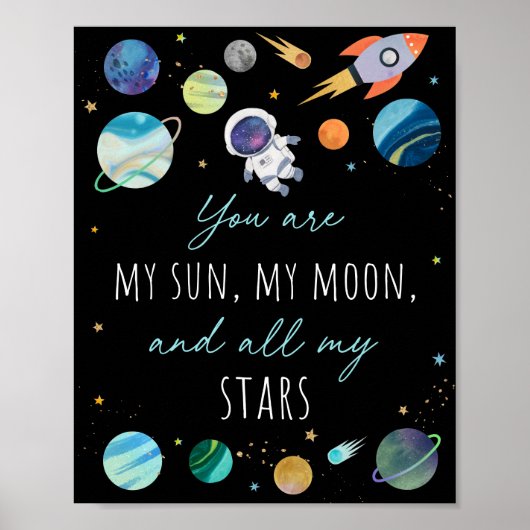 Je bent mijn Sun Moon Stars Space Blue en Gold Poster (Voorkant)