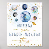 Je bent mijn Sun Moon Stars Space Blue en Gold Poster (Voorkant)