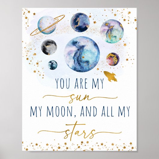 Je bent mijn Sun Moon Stars Space Blue en Gold Poster (Voorkant)