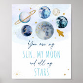 Je bent mijn Sun Moon Stars Space Blue en Gold Poster (Voorkant)