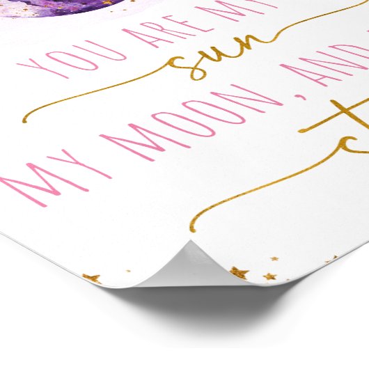 Je bent mijn Sun Moon Stars Space Roze en Gold Poster (Hoek)