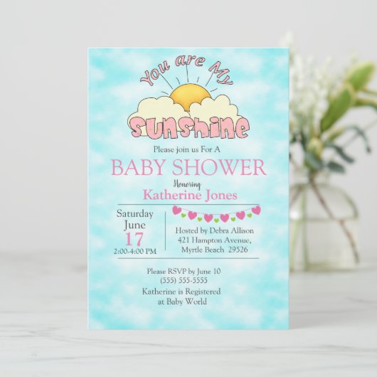 Je bent mijn Sunshine Baby Girl Shower Kaart (Staand voorkant)