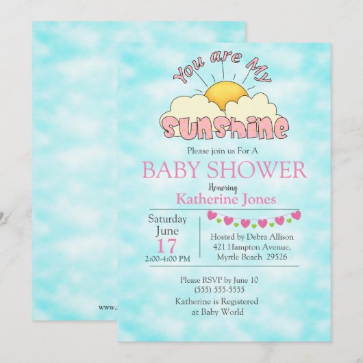 Je bent mijn Sunshine Baby Girl Shower Kaart (Voorkant / Achterkant)