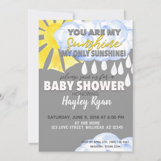 Je bent mijn Sunshine Baby shower nodigt uit Kaart (Voorkant)