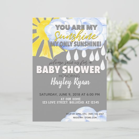 Je bent mijn Sunshine Baby shower nodigt uit Kaart (Staand voorkant)