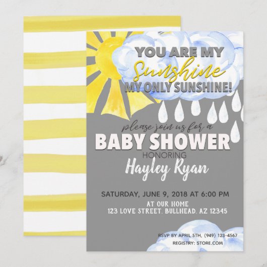 Je bent mijn Sunshine Baby shower nodigt uit Kaart (Voorkant / Achterkant)