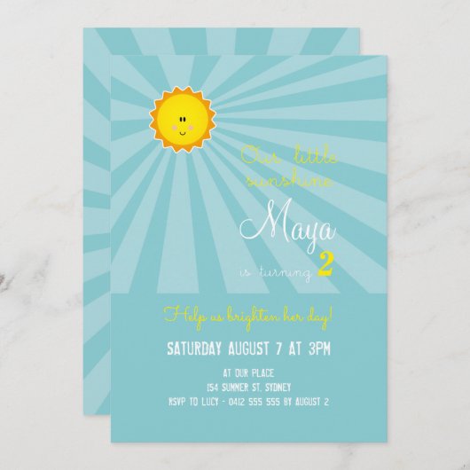 Je bent mijn Sunshine Birthday Uitnodiging - turqu (Voorkant / Achterkant)