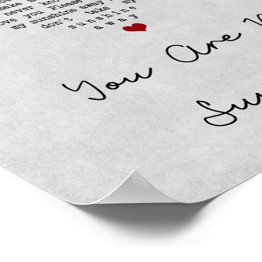 Je bent mijn Sunshine Grey Heart Song Lyric Print (Hoek)