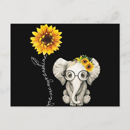 Je bent mijn Sunshine Hippie Sunflower Elephant Feestdagenkaart (Voorkant)