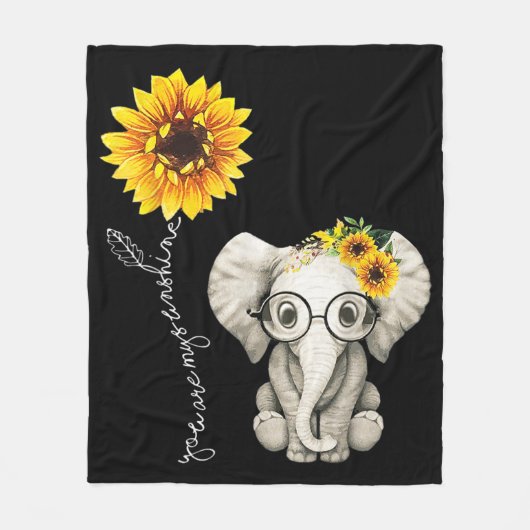 Je bent mijn Sunshine Hippie Sunflower Elephant Fleece Deken (Voorkant)
