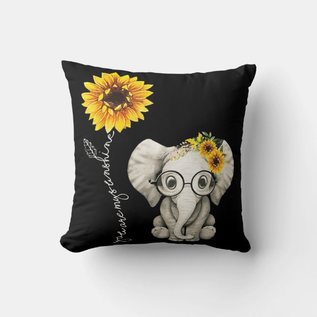 Je bent mijn Sunshine Hippie Sunflower Elephant Gi Kussen (Voorkant)