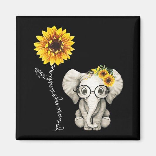 Je bent mijn Sunshine Hippie Sunflower Elephant Gi Magneet (Voorkant)