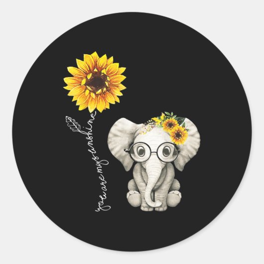 Je bent mijn Sunshine Hippie Sunflower Elephant Gi Ronde Sticker (Voorkant)