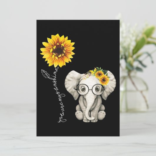 Je bent mijn Sunshine Hippie Sunflower Elephant Kaart (Staand voorkant)