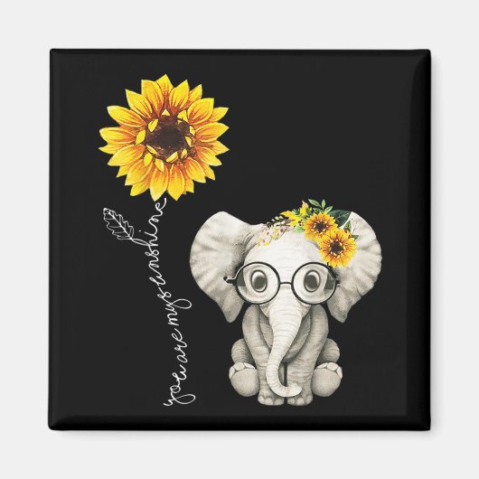 Je bent mijn Sunshine Hippie Sunflower Elephant Magneet (Voorkant)