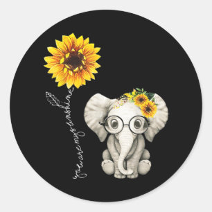 Je bent mijn Sunshine Hippie Sunflower Elephant Ronde Sticker