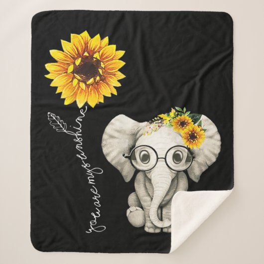 Je bent mijn Sunshine Hippie Sunflower Elephant Sherpa Deken (Voorkant)