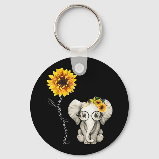 Je bent mijn Sunshine Hippie Sunflower Elephant Sleutelhanger (Voorkant)