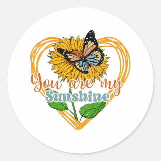 Je bent mijn Sunshine Sunflower Butterfly Ronde Sticker (Voorkant)