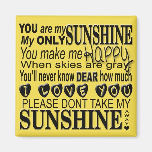 Je bent mijn Sunshine Typografie Magneet (Voorkant)