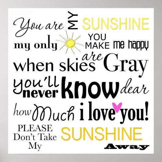 Je bent mijn Sunshine Word Art Poster (Voorkant)