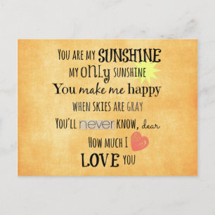 Je bent mijn Sunshine Word Art Typografie Briefkaart