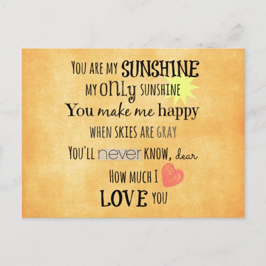 Je bent mijn Sunshine Word Art Typografie Briefkaart (Voorkant)