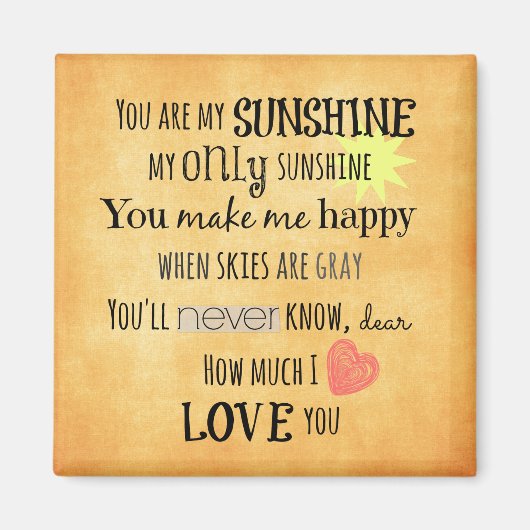 Je bent mijn Sunshine Word Art Typografie Magneet (Voorkant)