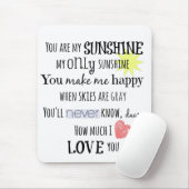 Je bent mijn Sunshine Word Art Typografie Muismat (Met muis)