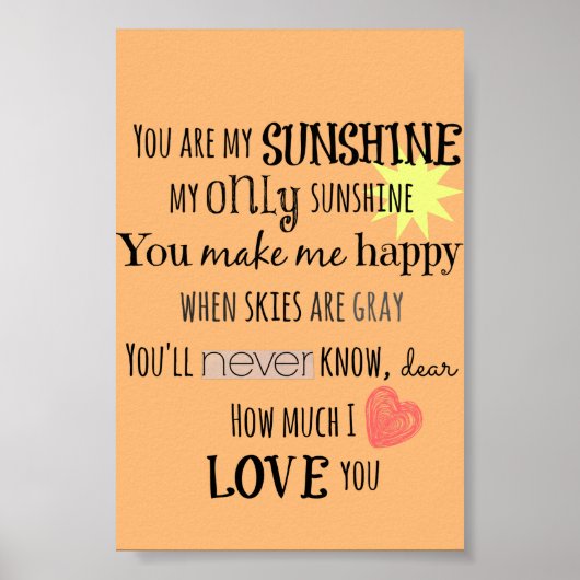 Je bent mijn Sunshine Word Art Typografie Poster (Voorkant)