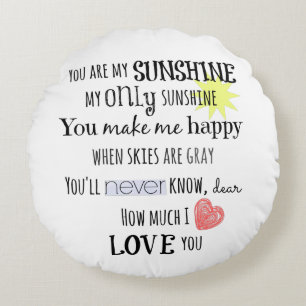 Je bent mijn Sunshine Word Art Typografie Rond Kussen