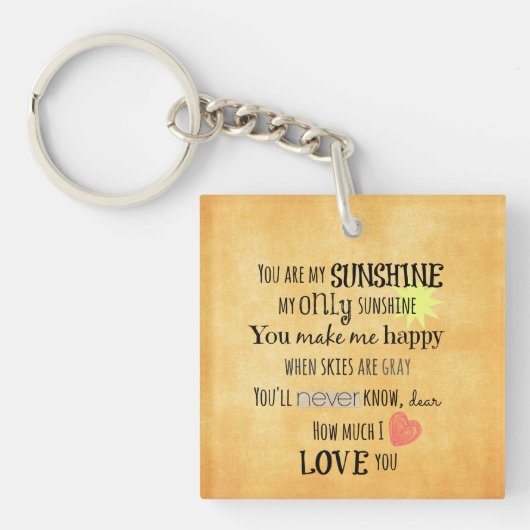 Je bent mijn Sunshine Word Art Typografie Sleutelhanger (Voorkant)