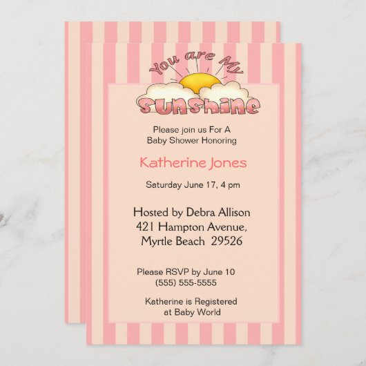 Je bent mijn uitnodiging voor zonneschijnse Baby s (Voorkant / Achterkant)