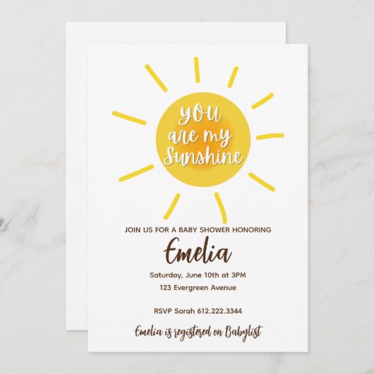 Je bent mijn uitnodiging voor zonneschijnse Baby s (Voorkant / Achterkant)