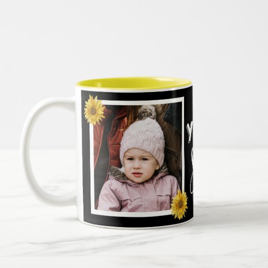 "Je bent mijn zonneschijn" Foto van heldere zonneb Tweekleurige Koffiemok (Links)
