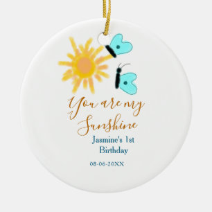 Je bent mijn zonneschijn geel oranje zon blauw bot keramisch ornament
