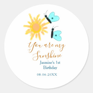 Je bent mijn zonneschijn geel oranje zon blauw bot ronde sticker
