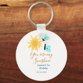 Je bent mijn zonneschijn geel oranje zon blauw bot sleutelhanger (Achterkant)