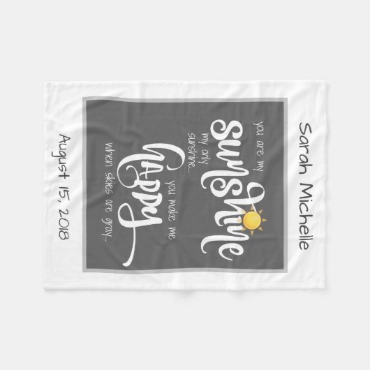 Je bent mijn zonneschijn, gepersonaliseerd grijs-w fleece deken (Voorkant (Horizontaal))