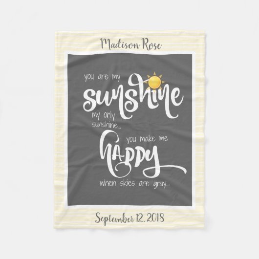 Je bent mijn zonneschijn, Grijs/Geel, Gepersonalis Fleece Deken (Voorkant)