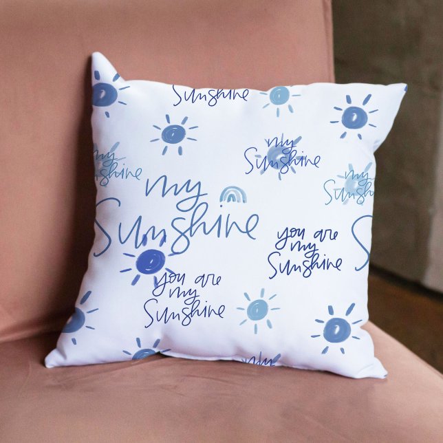 Je bent mijn zonneschijn in blauw omkeerbaar kussen (You Are My Sunshine in Blue Reversible Throw Pillow)