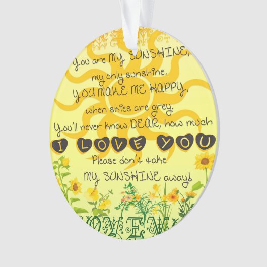 Je bent mijn zonneschijn met bloemen in Geel Ornament (voorkant)